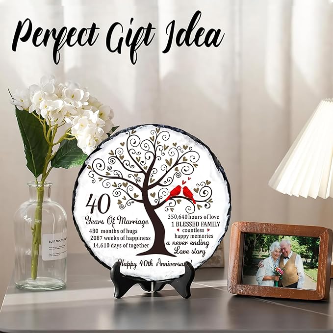 Ruby Couple Slate Plate - 40th Anniversary Wedding Gifts for Parents Couple - 40th Anniversary Unique Gift Ideas - 40 Years of Marriage Decoration, Plaque, Keepsake