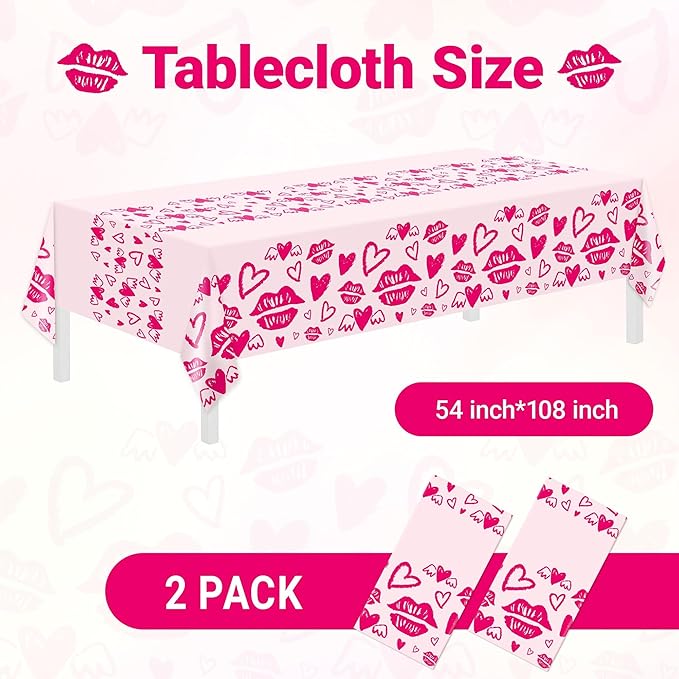 Childom 2 Pcs Valentines Day Tablecloths for Valentines Day Decorations,54" x 108" Disposable Plastic Tablecloths,Rectangle Rose Red Table Cover for Party Decorations Mothers Day Anniversary Birthday