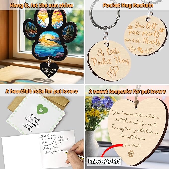 Personalized Dog Memorial Suncatcher, Paw Suncatcher Remembrance Gift, Engraved Pet Memorial Ornament, Pet Sympathy Keychain, Loss of Animal Sympathy Card, Rainbow Bridge Dog Loss Gift