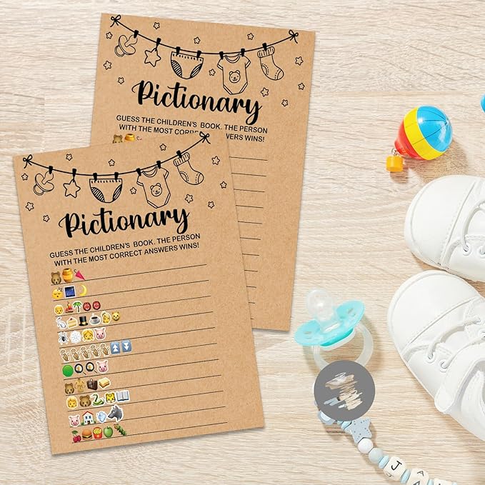 Baby Shower Game, Pictionary Fun Guessing Game, Baby Shower Party Games Supplies & Activities, Party Activities Ideas Supplies, Baby Shower Ideas, 30 Game Cards Included, Kraft