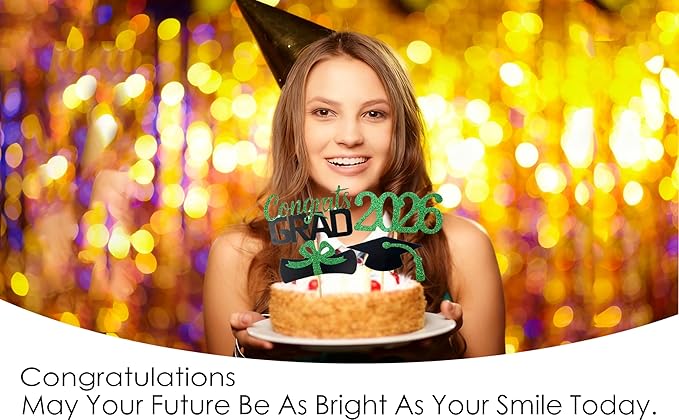 2026 Graduation Cupcake Toppers, 48 PCS Food/Appetizer Picks For Graduation Party Mini Cake Decorations, Diploma, 2026, Grad Cap Set 48 Pieces (04 Green)