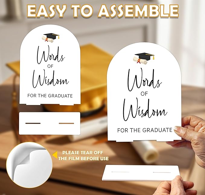 Graduation Words of Wisdom Sign, 6 x 8 Inch White Arch Acrylic Grad Party Sign with Holder, Graduation Party Sign for Class of 2026, Grad Decor, High School College Party Supplies - DL03
