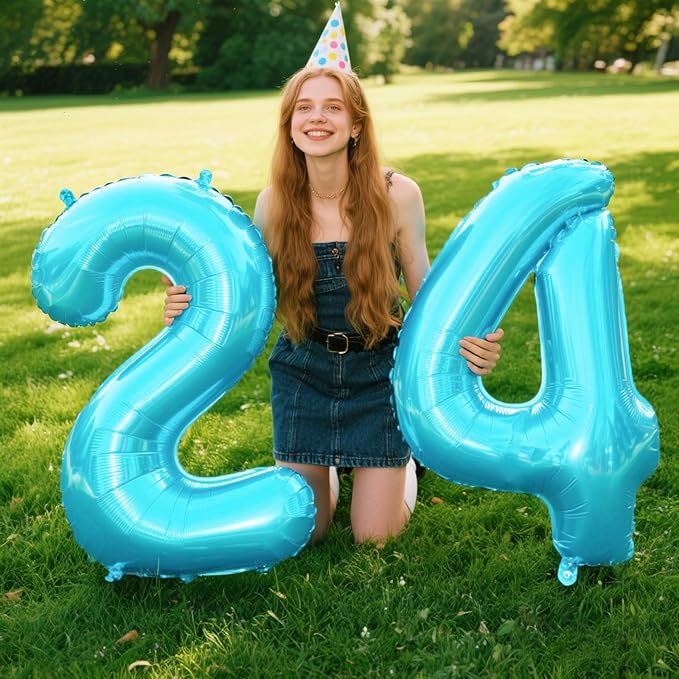 40 Inch Light Blue Number 24 Digital Balloon,Jumbo Mylar Foil Helium Balloon for 24 Balloons for Birthday Party,Wedding Anniversary Party Decorations