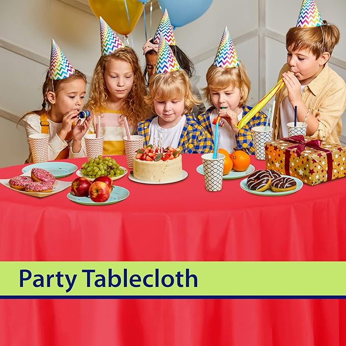 Party Dimensions Red Disposable Plastic Tablecloth for Round Tables (36 Pack) Table Cloths for Parties, Events & Weddings, Indoors & Outdoors, 84 inches, Plastic Table Cover
