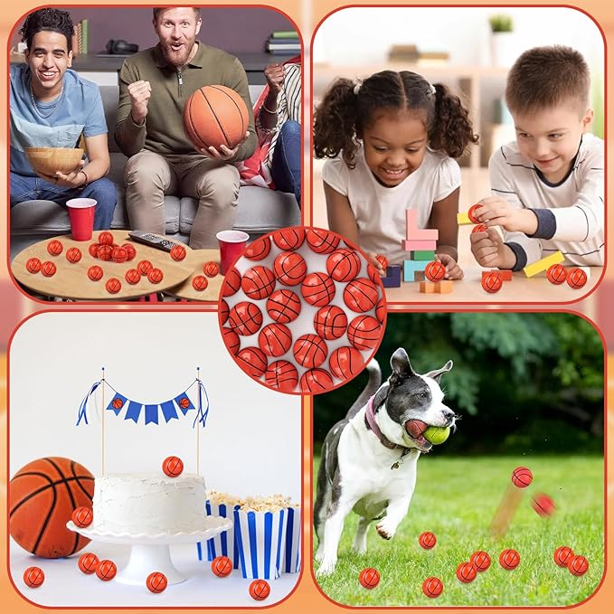 24 Pcs Basketball Bouncy Balls for Kids, 32mm Rubber Bounce Sport Balls Bulk for Party Favors, Goodie Bag Fillers, Easter Gift Bag Stuffers, Basket Stuffers, Classroom Prizes, Carnival Party Supplies