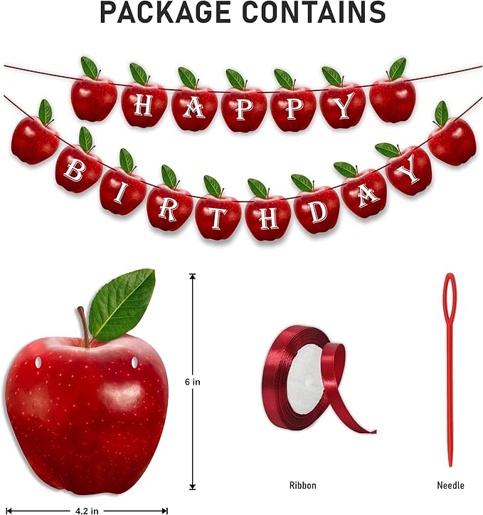 Apple Happy Birthday Banner – Fruit-Themed Birthday Decoration Banner for Party Backdrops, Indoor Celebration Décor, Dessert Table Styling, Wall Hanging Display, and Creative Birthday Event Setup