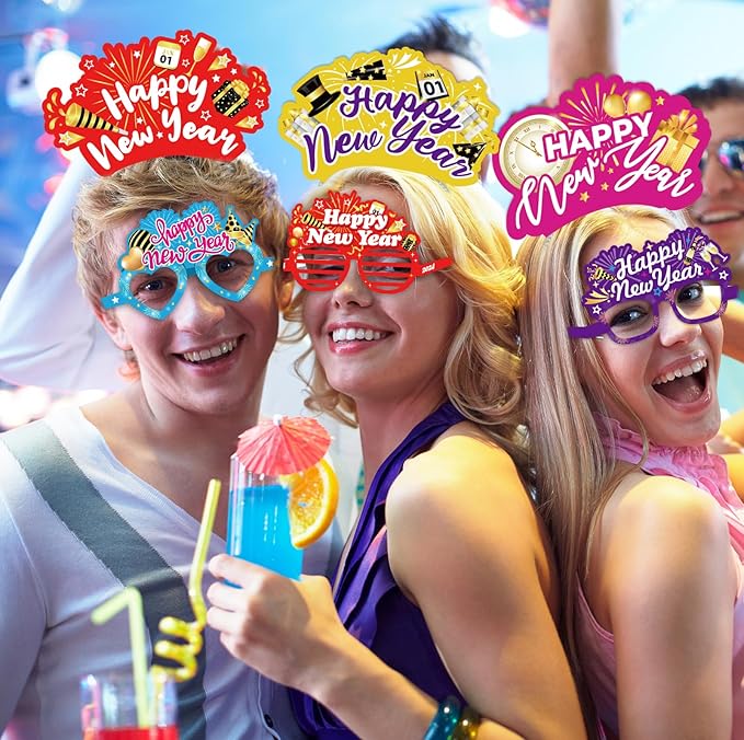 HOWAF New Years Eve Party Supplies 2026, 48 Pieces Colorful New Years Eve Hats Happy New Year Headband 2026 Glasses Party Blowouts and Necklace NYE Party Supplies New Years Eve Accessories Kit