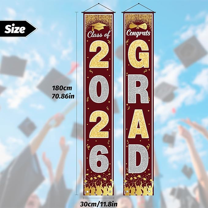 OHOME Graduation Decorations 2026 - Maroon Gold Congrats Grad Porch Banner for Graduation Party Decorations - Class of 2026 - Party Favors Supplies Backdrop Yard Signs Decor (Maroon)