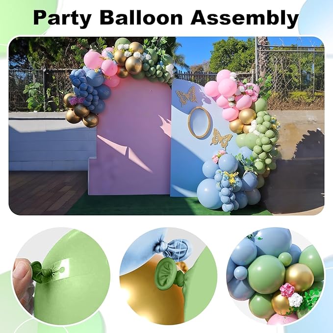 Pink and Green Balloon Arch Garland Kit, Sage Green and Pastel Pink Blue Metallic Gold Balloons, Woodland Balloons for Girls Baby Shower Floral Wonderland Spring Garden Tea Birthday Party Decorations