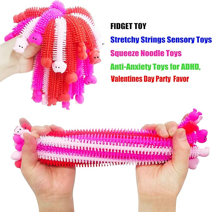 36 Pack Valentines Day Gifts Stretchy Strings Sensory Autism Toys Stretchy Fidget Toys Great for Kids Girls Boys Valentines Treat Bags Stress Relief Party Favors Gifts (Valentine's)