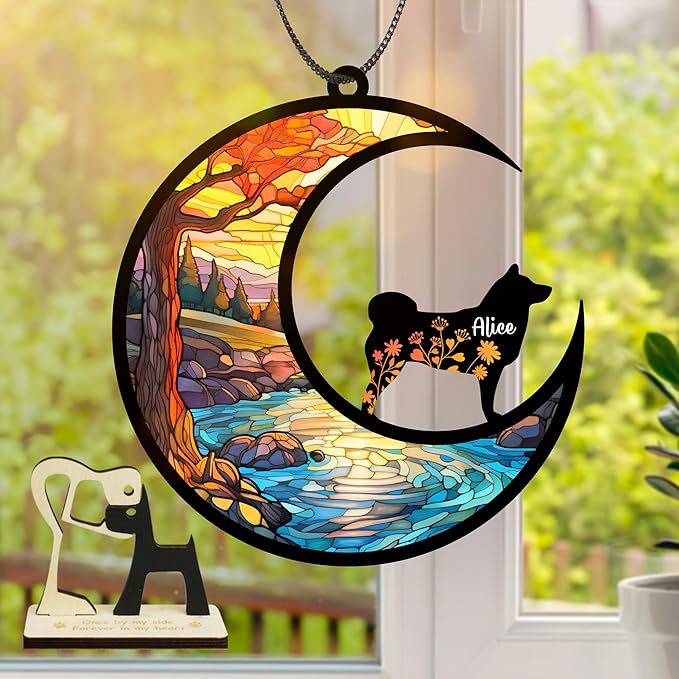 Dog Memorial Suncatcher Personalized Name Breeds Pet Ornament Window Car Hanging Sympathy Gift for Loss of Pet Bereavement Remembrance Gifts for Dog Lovers Outdoor Decor