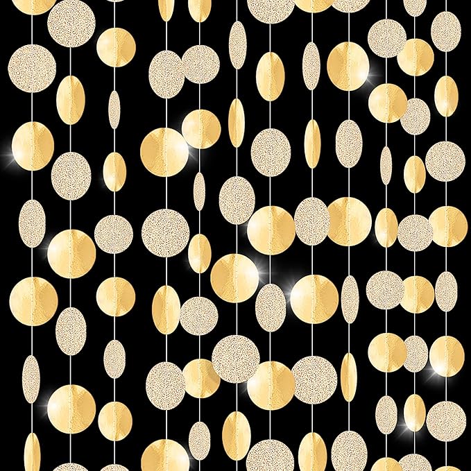 KatchOn, Glitter Champagne Circle Garland Banner - Large, 13 Feet, Pack of 4 | Dot Hanging Streamer, Gold Party Decorations, Champagne Party Decoration | Circle Garland for New Years Decorations 2026