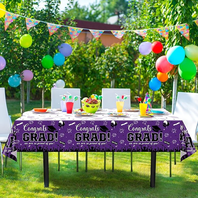 12Pack Graduation Tablecloth Party Decorations, Class of 2026 Congrats Grad Plastic Tablecover Party Supplies, Purple Rectangle Graduation Table Decorations for College High School Party, 54 x 108Inch