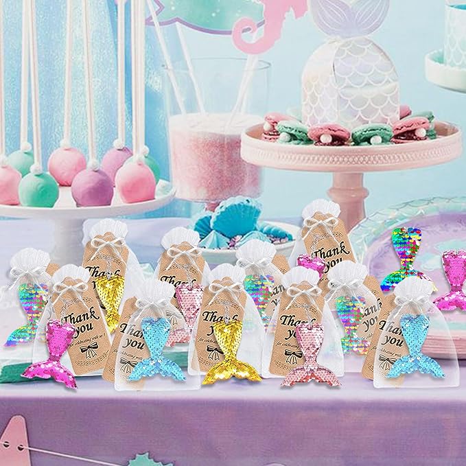 CiciBear 25 Pack Mermaid Tail Sequin Keychains for Ocean Themed Party Favors, Kids and Adults Birthday Gift, Baby Shower,Mermaid Party, 5 Colors