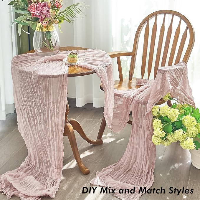 IVAPUPU 10 Pcs Cheesecloth Table Runner - 10ft Dusty Pink Easter Spring Boho Gauze Cheese Cloth Table Runners for Baby Shower Decoration Wedding Party Summer Garden Farmhouse