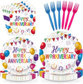 96Pcs Happy Work Anniversary Party Supplies Colorful Happy Workiversary Plates and Napkins Colorful Work Office Paper Tableware Set for Employee Worker Appreciation Party Supplies Serves 24