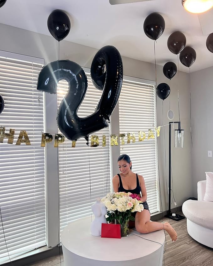 Black Number 2 Balloon 40 Inch, 2nd Birthday Decoration for Toddlers Girls Boys, Sparkling 2 Number Balloon Party Decor