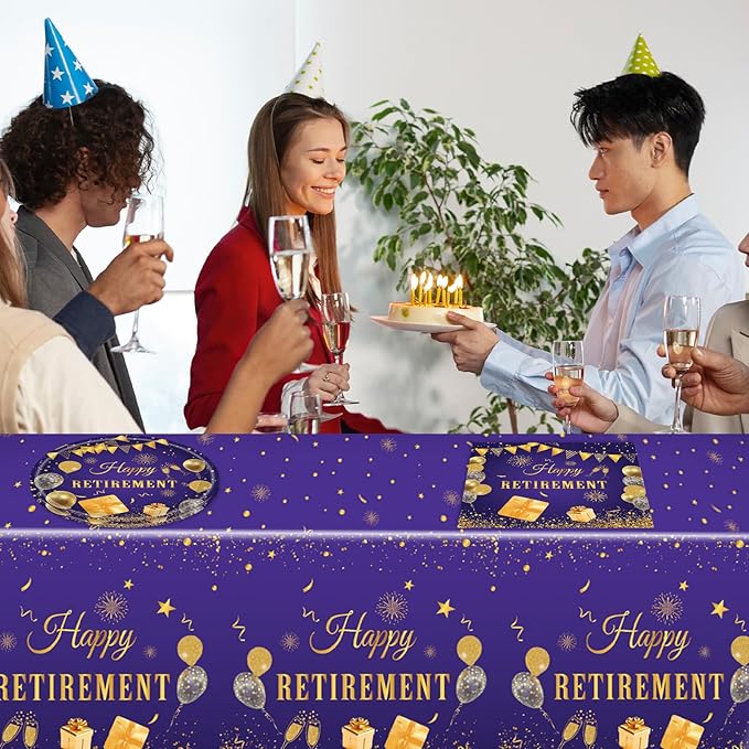 41PCS Retirement Party decorations Purple and Gold Disposable Tablerware Decoration Favors Including Paper Plates Napkins and Tablecloth Set for Women Retirement Table Decorations Party Supplies