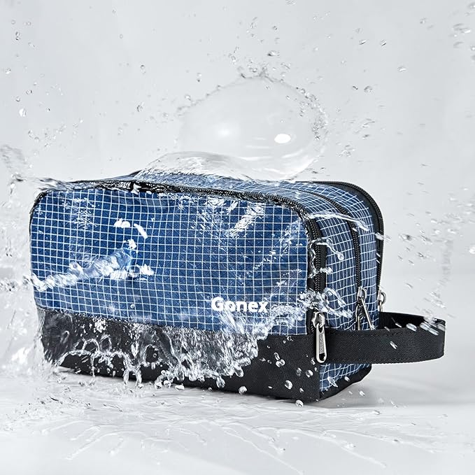 Gonex Travel Toiletry Bag Nylon, Shaving Bag Toiletry Organizer Check Patten (Navy Blue)
