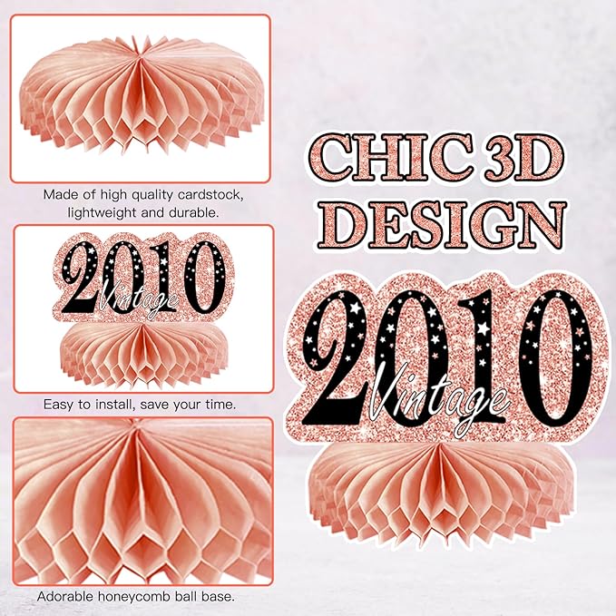9Pcs Rose Gold Sweet 16 Birthday Decorations Honeycomb Centerpieces for Girls,Pink Happy 16th Birthday Centerpieces Tables Toppers Party Decorations Supplies 16th Table Sign Decor