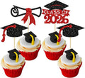 Gyufise 24Pcs 2026 Graduation Theme Cupcake Toppers Glitter Diploma Graduation Cap Cupcake Picks Class of 2026 Cake Decorations for 2026 Grad Theme Party Supplies Black Red