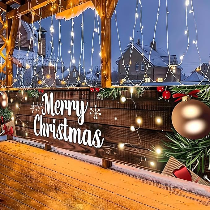 Merry Christmas Decorations Banner 118x20 Inch Polyester Fabric Tree Branches Presents s for Indoor Outdoor Garden Fence Outdoor Porch sign Party Supplies Banners