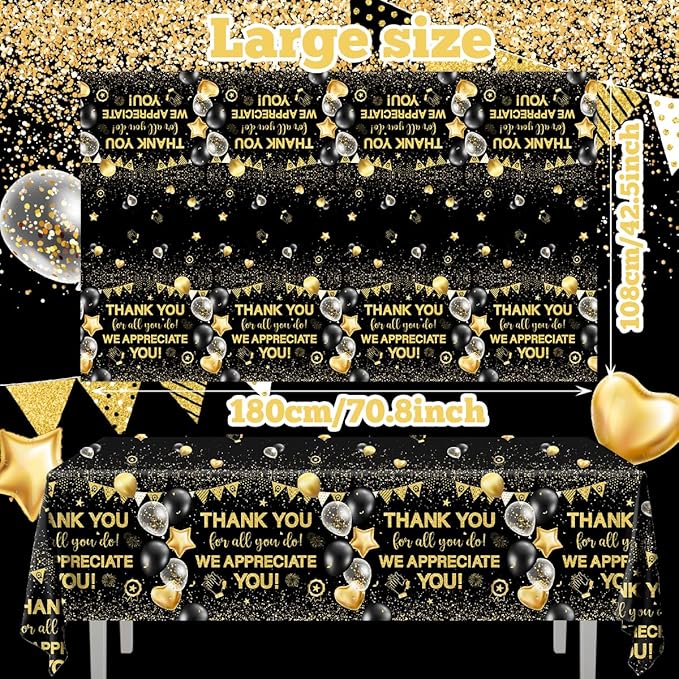 We Appreciate You Tablecloth Decoration,Thanks You Party Decoration 3pcs Black and Gold Thank You for All You Do Table Covers for Appreciate Party Employee Teacher Doctor Decor
