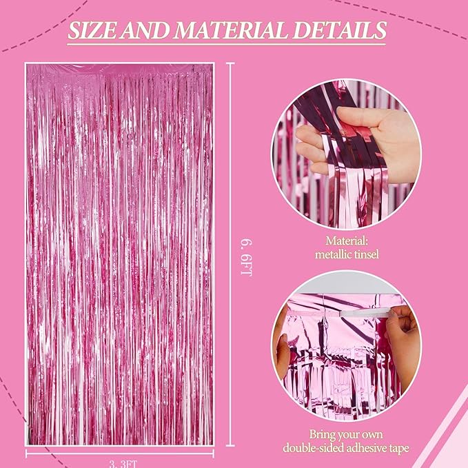 2 Pack Foil Fringe Backdrop - Pink Shiny Tinsel Curtains for Party Decoration/Photo Booth Props - 3.3x6.6 FT Metallic Foil Backdrop for Birthday, Wedding, Graduation, Christmas.
