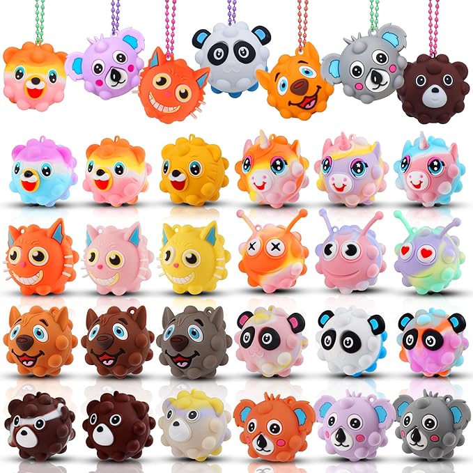 24 PACK Animal Pop Balls Party Favors for Kids, 3D Pop Fidget Balls Toys Bulk, Gifts for Boys & Girls, Goodie Bag Stuffers, Pinata Stuffers, Treasure Box Toys, Prizes for Kids