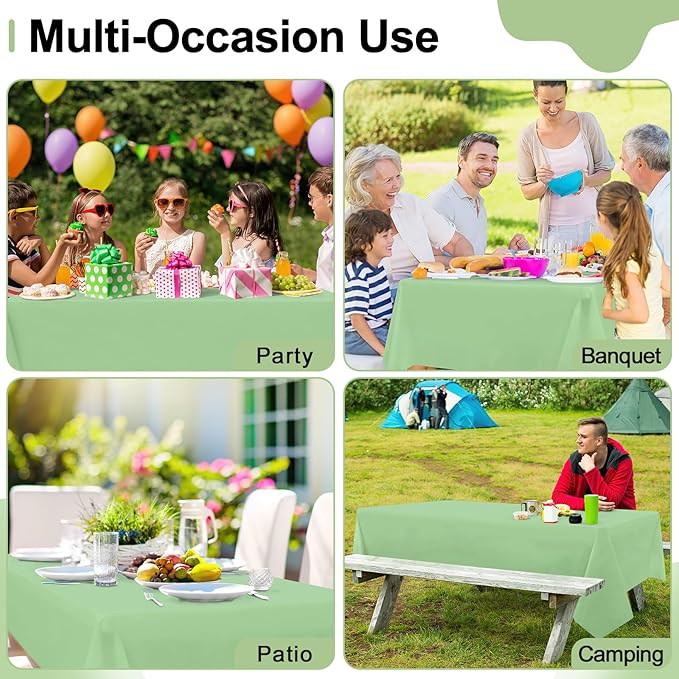 misaya 6 Packs Disposable Plastic Table Cloth, 54 x 108 Inch Waterproof Rectangle Tablecloth, Leakproof & Sturdy Decorative Table Covers for Easter, Picnic, Party and Outdoor, Sage Green