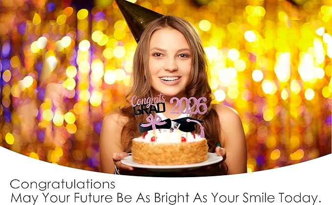2026 Graduation Cupcake Toppers, 48 PCS Food/Appetizer Picks For Graduation Party Mini Cake Decorations, Diploma, 2026, Grad Cap Set 48 Pieces (06 Pink)
