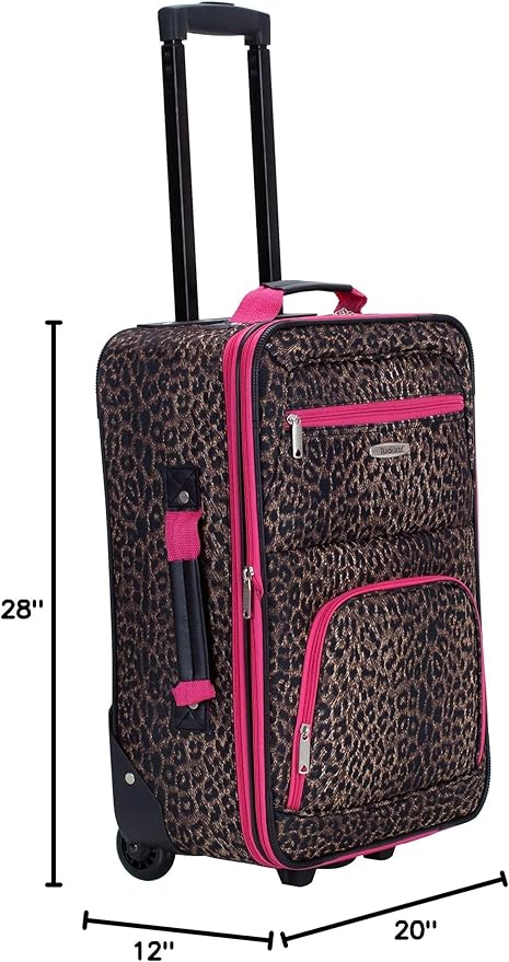 Rockland Fashion Softside 4 Piece Luggage Set, Expandable, (14" Tote/19"/24"/28"), Pink Leopard
