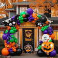 Halloween Balloon Garland Arch Kit 100+pcs Orange and Black Purple green balloons with Spooky Bat Pumpkin foil Balloons spider web for fall Halloween Party spooky-themed birthday Decorations