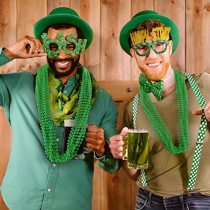 30 Pack Mardi Gras Beads Necklaces Bulk,Mardi Gras St Patricks Day Accessories Green Beads Necklace Party Favors,St Patricks Day Necklaces Party Supplies Mardi Gras Decor for Party,School Event,Home