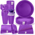 200pcs Purple Plastic Plates Party Supplies, Disposable Purple Party Plates, 50 of Each 9" Dinner Plate, Napkins, Cups & Cutlery Dinnerware Party Decorations for Graduations, Birthday, Wedding