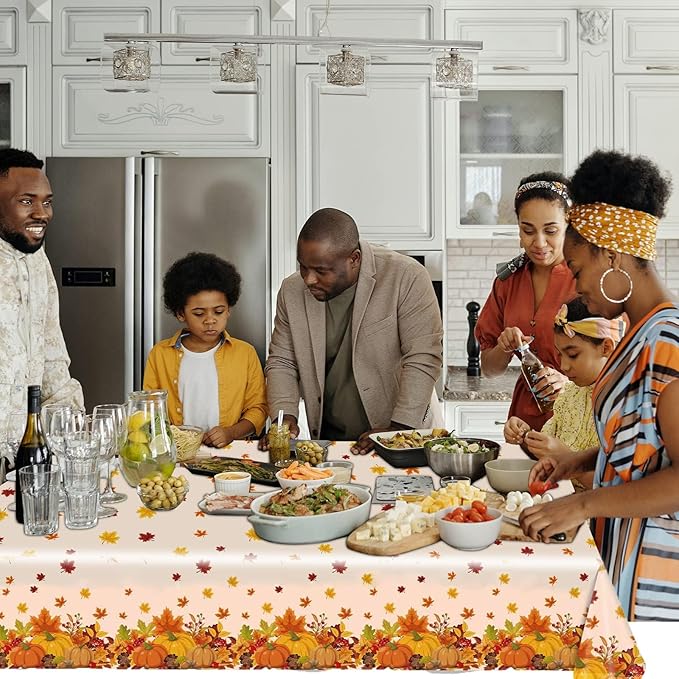 Thanksgiving Disposable Tablecloth, 54 x 108 Inch Rectangle Waterproof Plastic Fall Theme for Harvest Party Table Decoration (Maple 6 Pack)
