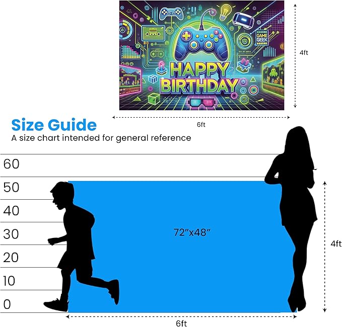 IndoTribe Video Game Happy Birthday Banner Boy 6x4ft Level Up Gamer Party Decorations for Boys Video Game Birthday Decorations for Boys Game On Birthday Decorations Gaming Birthday Party Decorations