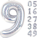 Laser Silver 9 Balloon, Number Balloons 40 Inch, 9th Giant Birthday Decorations for Girls,19th 29th Party Decorations Supplies, Number 9 Balloon