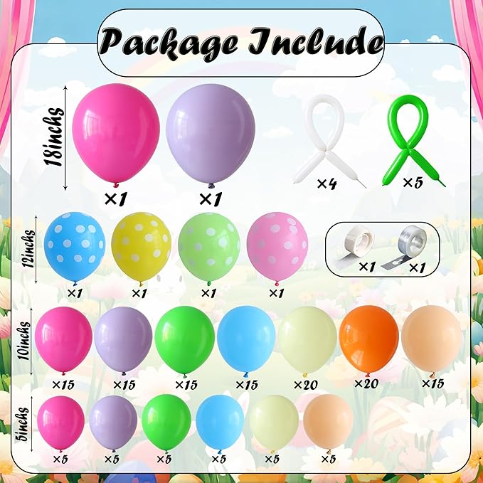 162PCS Happy Easter Balloon Arch Decoration Kit, Hot Pink Green Orange Bunny Head Carrot Balloons Garland, Hello Spring Easter Themed Birthday Party Decorations