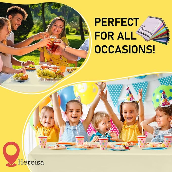 Premium Disposable Table Cloth - 12 Pack, 54 x 108 Inch Table Cloths for Parties, Decorative Tablecloths for Rectangle Tables, Plastic Table Cover, Leakproof & Sturdy, Ivory