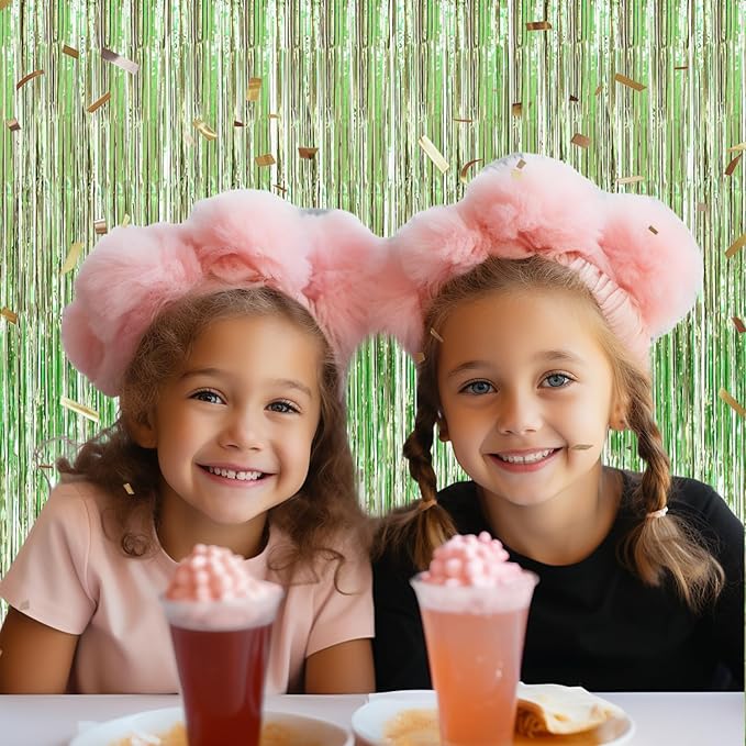 2 Pack Foil Fringe Backdrop - Light Green Shiny Tinsel Curtains for Party Decoration/Photo Booth Props - 3.3x6.6 FT Metallic Foil Backdrop for Birthday, Wedding, Graduation, Christmas.