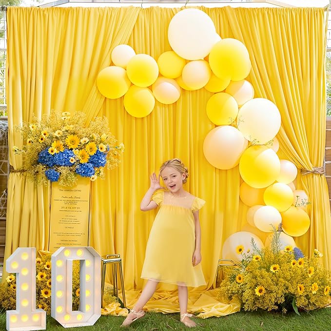 40x10FT Yellow Backdrop Curtains for Wedding Parties, Wrinkle Free Polyester Photography Backdrop Drapes for Wedding Baby Shower Birthday Parties Stage Background Stand Decorations 4x10ft,10 Panels