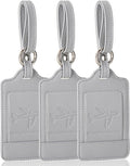 3 Pack Luggage Tags - Quick Install, Privacy Protection, Airplane Travel Essentials for Suitcases, Durable Leather - Lichee Grey