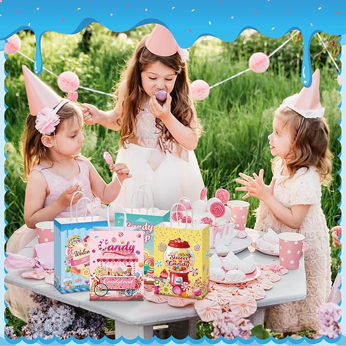 Sinload 48 Pcs Candy Sweet Goodie Bags with Handles Lollipop Gift Bags Candy Party Favors Sweet Shop Theme Treat Boxes for Classroom Prizes Supplies Birthday Wedding Baby Shower Party Decor
