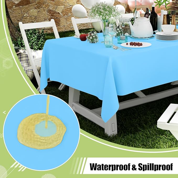Smiry Disposable Table Cloth - 15 Pack, 54 x 108 Inch Waterproof Rectangle Tablecloths for Parties, Decorative Plastic Table Cover, Leakproof & Sturdy, Light Blue