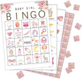 Zodvery Pink Floral Bingo Game for Party, Gender Reveal Party Games Favors Supplies, Group Bingo Cards - 24 Players/ 01