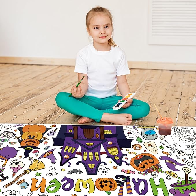 BCCSNNM Halloween Giant Coloring Posters for Adult Halloween Crafts Coloring Paper Tablecloth DIY Drawing Blank Tablecover for Home Party Decorations Supplies,31.5 x 72 Inch