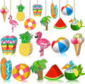 Chunful 30 Pieces Summer Tree Ornaments Christmas in July Wood Hanging Decoration Beach Wooden Slices Winter Tree Ornaments with String for Luau Hawaiian Party Supplies (Cute Style)
