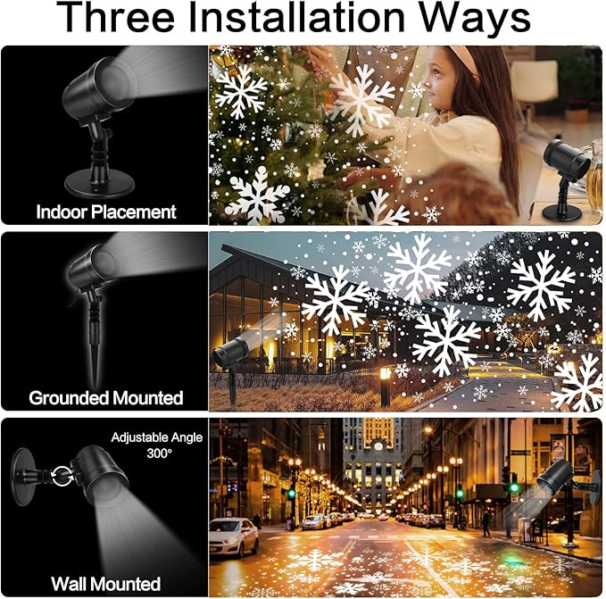 Snowflake Projector Lights Outdoor Waterproof, Snow Holiday Projector Lights, 360°Roating LED Snowflake Light, Snowflake Decoration for House, Yard, Wall, Outside and Indoors