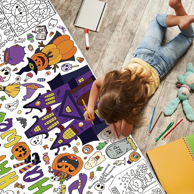BCCSNNM Halloween Giant Coloring Posters for Adult Halloween Crafts Coloring Paper Tablecloth DIY Drawing Blank Tablecover for Home Party Decorations Supplies,31.5 x 72 Inch